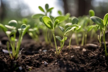 Green young plant sprout growing in the ground Generative AI