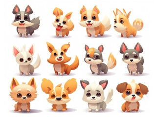 Set dog Cartoon cute character. Collection isolated on white background. generative ai