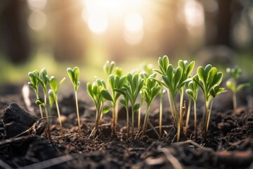 Green young plant sprout growing in the ground Generative AI