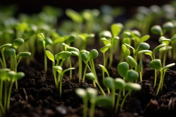 Green young plant sprout growing in the ground Generative AI
