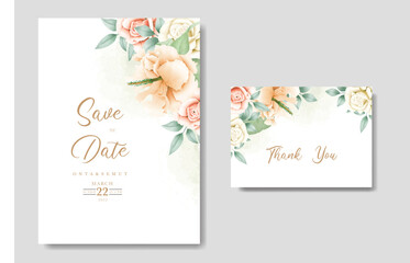 wedding invitation card with floral hibiscus watercolor - obrazy, fototapety, plakaty