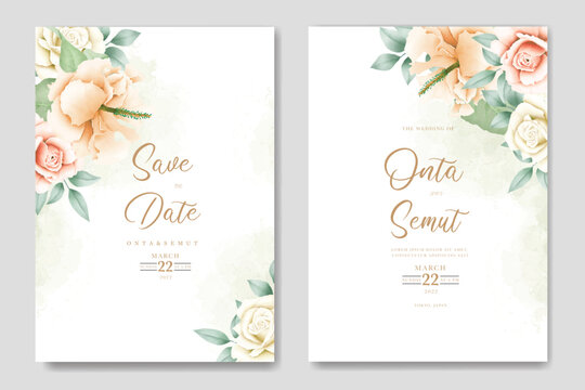 wedding invitation card with floral hibiscus watercolor - Powered by Adobe