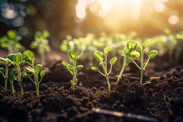 Green young plant sprout growing in the ground Generative AI