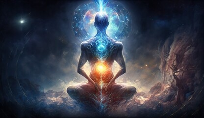 Generative AI
Spirituality, esoteric, meditation, universe meta human god spirit, 
galaxy space background, spiritual image, design, illustration wallpaper, 
yoga, brain waves, brain, chakra, planet, 