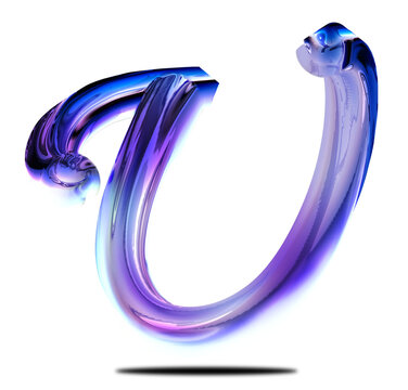 Glass effect letter u chrome colorful character transparent