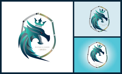 dragon king crown shield warrior logo template design for brand or company and other