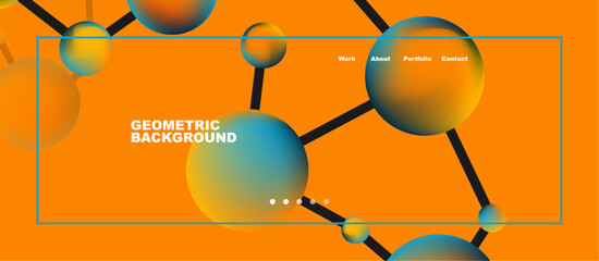 Line points connections geometric landing page background. Fluid circles and spheres with liquid gradients. Vector Illustration For Wallpaper, Banner, Background, Card, Book Illustration, landing page