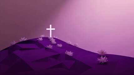 paper cut of cross with purple background, good friday created with generative AI technology