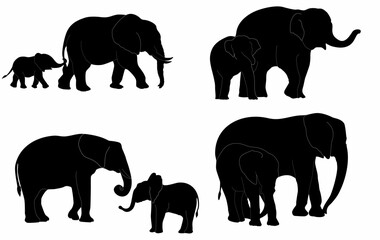 elephant silhouette set with baby elephant