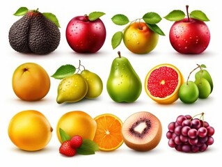 Set of fresh different fruits. Collection isolated on white background. generative ai