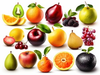 Set of fresh different fruits. Collection isolated on white background. generative ai
