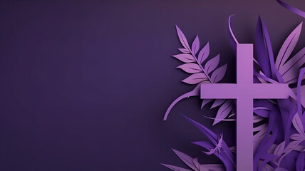 paper cut of cross with purple background, good friday created with generative AI technology