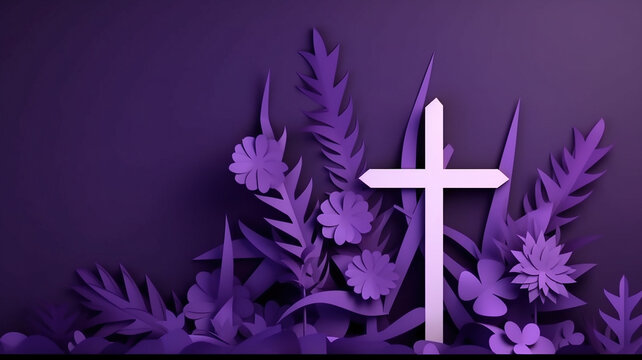 paper cut of cross with purple background, good friday created with generative AI technology