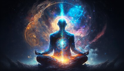 Generative AI
Spirituality, esoteric, meditation, universe meta human god spirit, 
galaxy space background, spiritual image, design, illustration wallpaper, 
yoga, brain waves, brain, chakra, planet, 