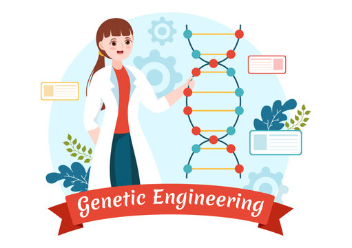 Genetic Engineering and DNA Modifications Illustration with Genetics Research or Experiment Scientists in Flat Cartoon Hand Drawn Templates