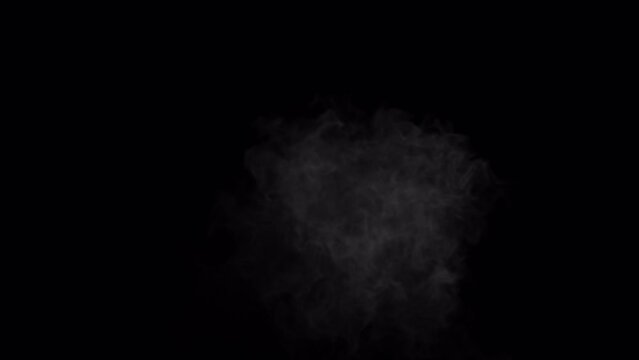 Aerial white smoke blowing overlay isolated on alpha background in 4K