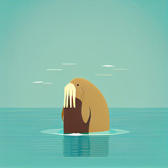 A walrus in an arctic sea, minimalistic flat design illustration, Generative AI