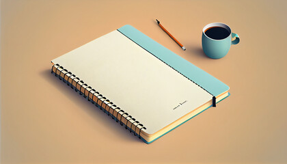 notebook, minimalistic flat design illustration, Generative AI