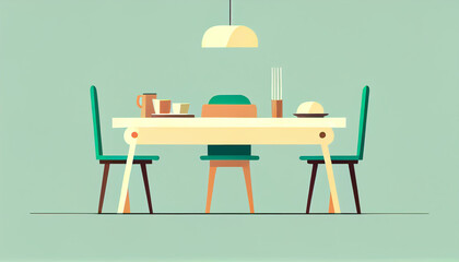 table, minimalistic flat design illustration, Generative AI