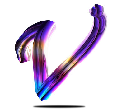 Glass effect letter v chrome colorful character transparent