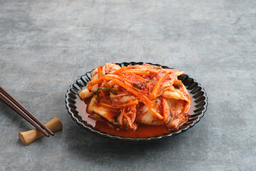 Kimchi or Kimci, a traditional Korean food, pickled fermented vegetables with a spicy seasoning
