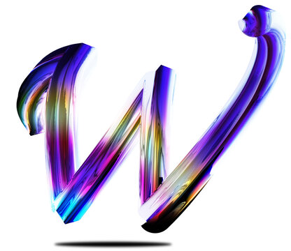 GLass effect letter w chrome colorful character transparent