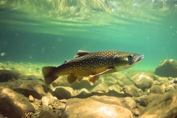 Fototapeta premium Wild Trout Underwater Generative AI