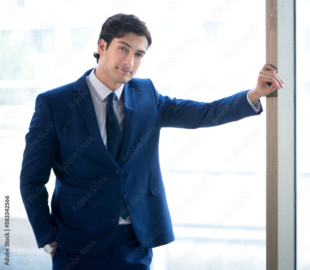 Wall mural Young handsome businessman standing at the window