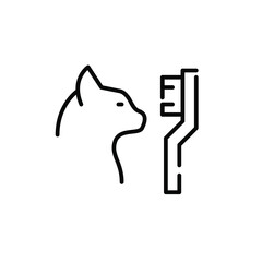 Cat and toothbrush. Pet healthcare. Pixel perfect, editable stroke icon