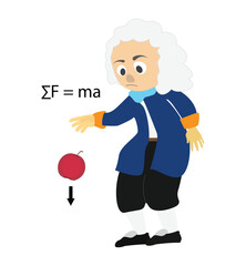 illustration of physics, Newton second law, Gravity, falling apple. Isaac newton idea universal law, fall red apple tree down, Gravity, falling apple