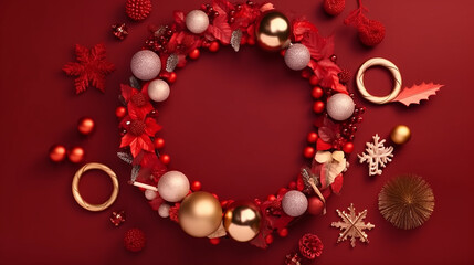Fototapeta na wymiar christmas wreath on red background