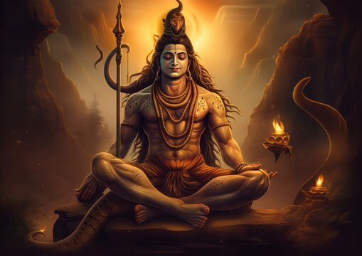  Hindu mythologic God of Vishnu. Concept of meditation and buddhism. Generative AI.