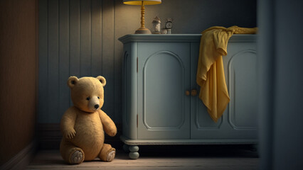 teddy bears in a room kids by generative ai