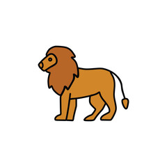 an orange lion walking around with a cheerful mood