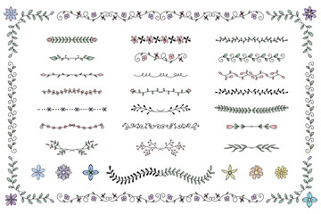 Obraz premium 線の太さが変えられる手描き植物飾り罫セット