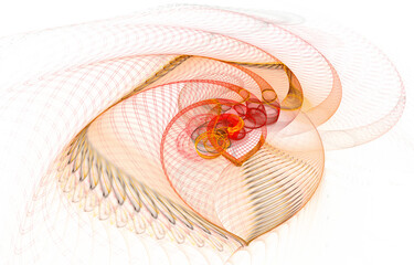 3D illustration. Abstract image. Fractal. Yellow-red texture. Rings inside the heart on a soft stand. Graphic element, background for web design.