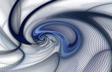Illustration. Abstract image. Fractal. A blue figure twisted into a spiral on a light background. Graphic element, texture for web design.