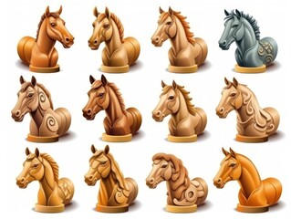 Fototapeta premium Set horse Cartoon cute character. Collection isolated on white background. generative ai