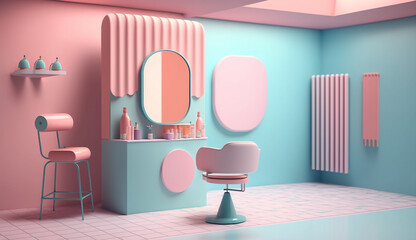 hair salon. 3d render on pastel background Generative AI