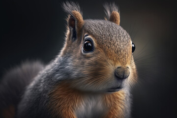 Naklejka na ściany i meble Portrait of cute brown furry squirrel with ears, funny rodent. Animal illustration created by generative ai