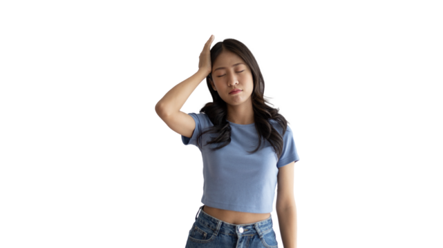 Stressed woman holding her temples with severe problems in her life, Family problems, Pressure from work, Poor financial, Despair in life, Discouraged and deeply saddened, Panic attacks.