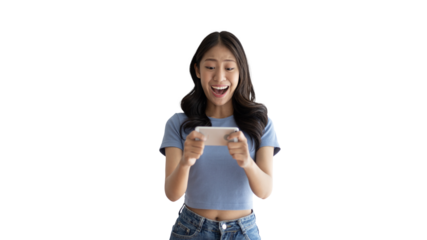 Asian woman playing games on mobile phone and wearing headphones having fun, Play games on the sofa in the living room on weekends, Resting at home, Comfort zone, Touch screen mobile phone.