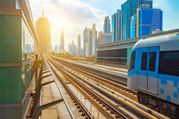 The impressive transportation infrastructure of Dubai includes stylish metro station that reflects...
