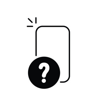 black phone with question mark like online voting icon. flat trend modern quiz logotype graphic web outline design element isolated on white. concept of easy request and inquiry or enquire badge