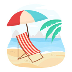 Umbrella and sun lounger on the beach illustration
