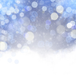 Abstract christmas backdrop with snowflakes. Elegant bokeh. Holiday blurred background with snowflakes and snow