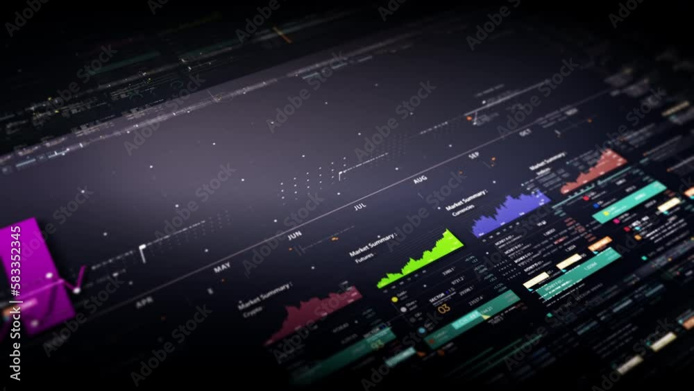 Fototapete business stock market, trading, info graphic with animated graphs, charts and data numbers insight a