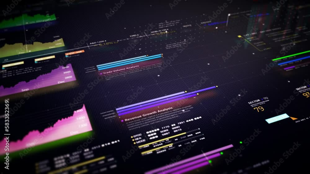 Leinwandbilder Business stock market, trading, info graphic with animated graphs, charts and data numbers insight analysis to be shown on monitor display screen for business meeting mock up theme