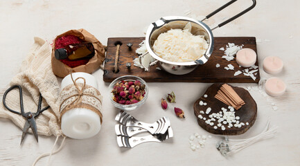 Homemade candle ingredients.