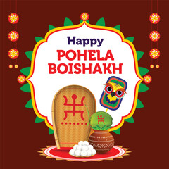 vector illustration of Happy Bengali New Year, Pohela Boishakh, Suvo Noboborsho